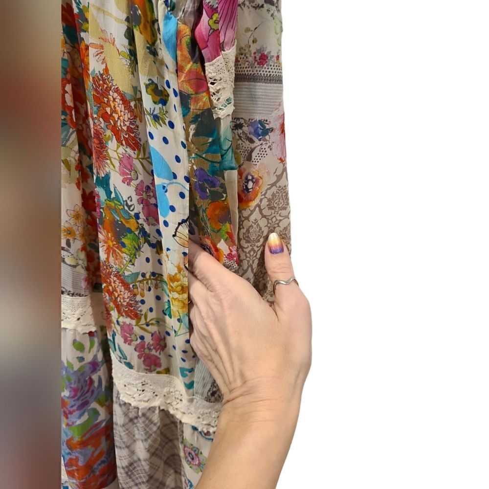 Johnny Was "Milana" Tiered Floral-print Maxi Dress/Duster with Lace Trim | L - Picture 11 of 15